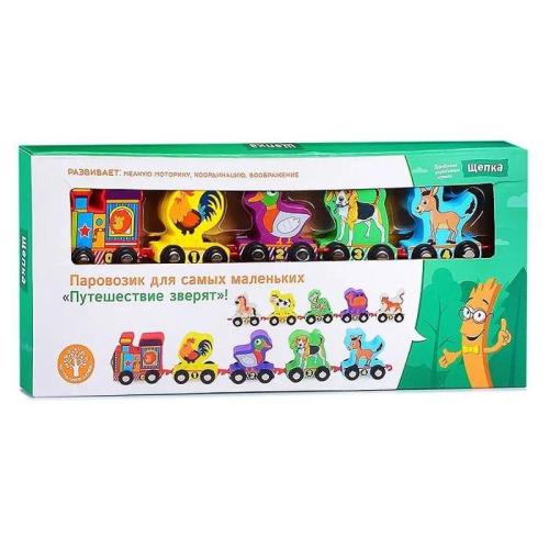 Деревянная игрушка Паровозик Веселые животные Щепка D1140 фото 7