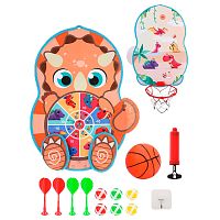 Дартс Дино с липучкой двусторонний 2 в 1 с баскетбольным кольцом Moby Kids 76872