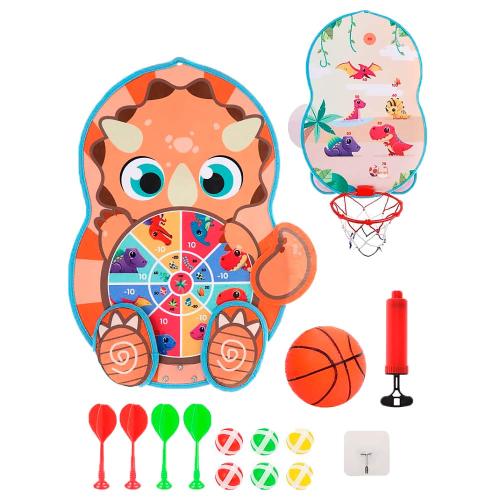 Дартс Дино с липучкой двусторонний 2 в 1 с баскетбольным кольцом Moby Kids 76872