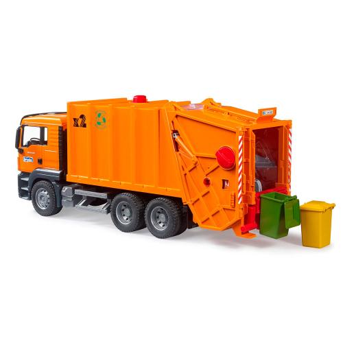 Игрушка Мусоровоз MAN c баками Bruder 03-760 оранжевый фото 4