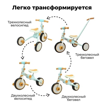 Беговел-велосипед с ручкой Bubago Flint BG-FP-109-5 песочный-голубой