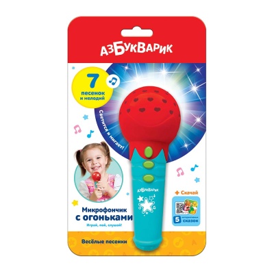 Игрушка Микрофончик с огоньками Веселые песенки красный Азбукварик 2558А
