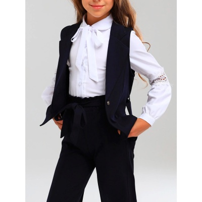 Костюм школьный для девочки жилет и брюки Синяя Мода W9021B-G39 тёмно синий 3