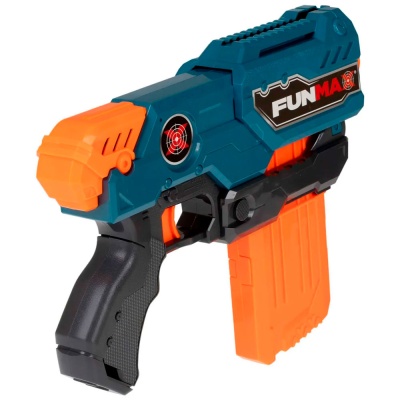 Бластер FunMax M23 механический с обоймой 12 снарядов 1TOY Т24239 2