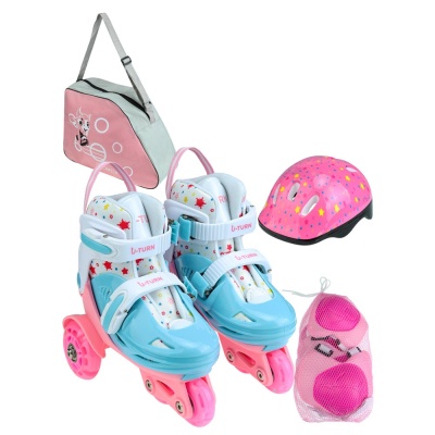 Ролики раздвижные светящиеся размер 27-30 сумка защита Рыжий Кот РЛК-3048 голубые 1