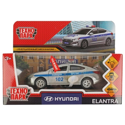 Металлическая машинка Hyundai Elantra Полиция Технопарк ELANTRA-12SLPOL-SR