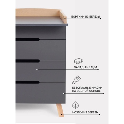 Комод пеленальный с органайзером Rant Indy Pro 800/4 Moon Grey