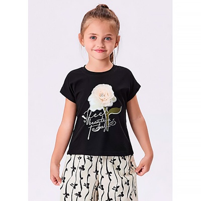 Футболка с объёмным цветком для девочки Colabear 683902 черная