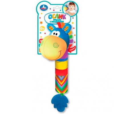 Текстильная погремушка прорезыватель-пищалка Ослик Умка UM-ОS-23
