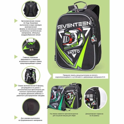 Школьный ранец с кодовым замком Мото шлем Seventeen АХ-SKJB-UT8-866L